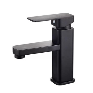 Vòi lavabo nóng lạnh thân vuông mạ đen