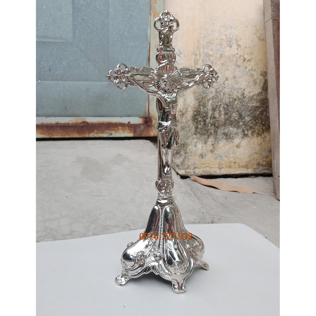 Thánh giá bằng đồng mạ bạc cao 32cm, tượng thánh giá có đế đồng, mẫu thánh giá bằng đồng
