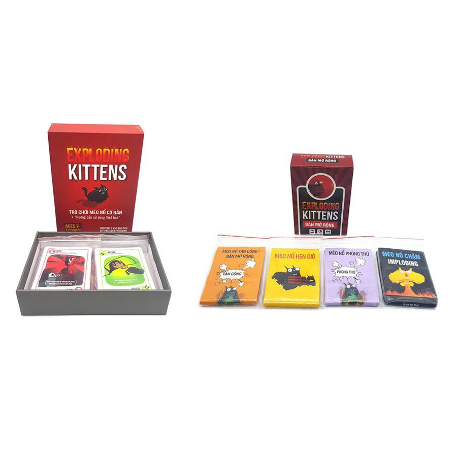 Bài Combo mèo nổ Exploding kittens + 4 Bản Mèo Mở rộng + 2 Xấp bọc bài