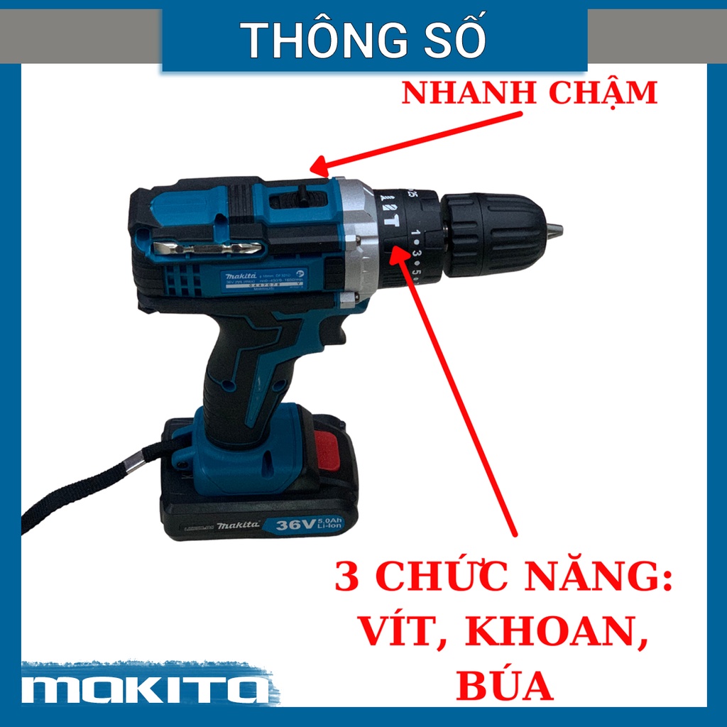 Máy khoan pin MAKITA 36V - Full 24 phụ kiện - Máy khoan pin mini cầm tay