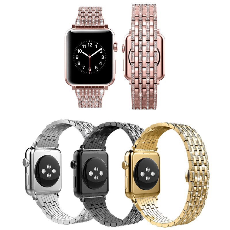 Dây đeo inox đính đá cho đồng hồ thông minh for Apple Watch Ultla Series 1 2 3 4 5 SE 6 7 8 38mm 42mm 40mm 44mm 41mm 45mm 49mm
