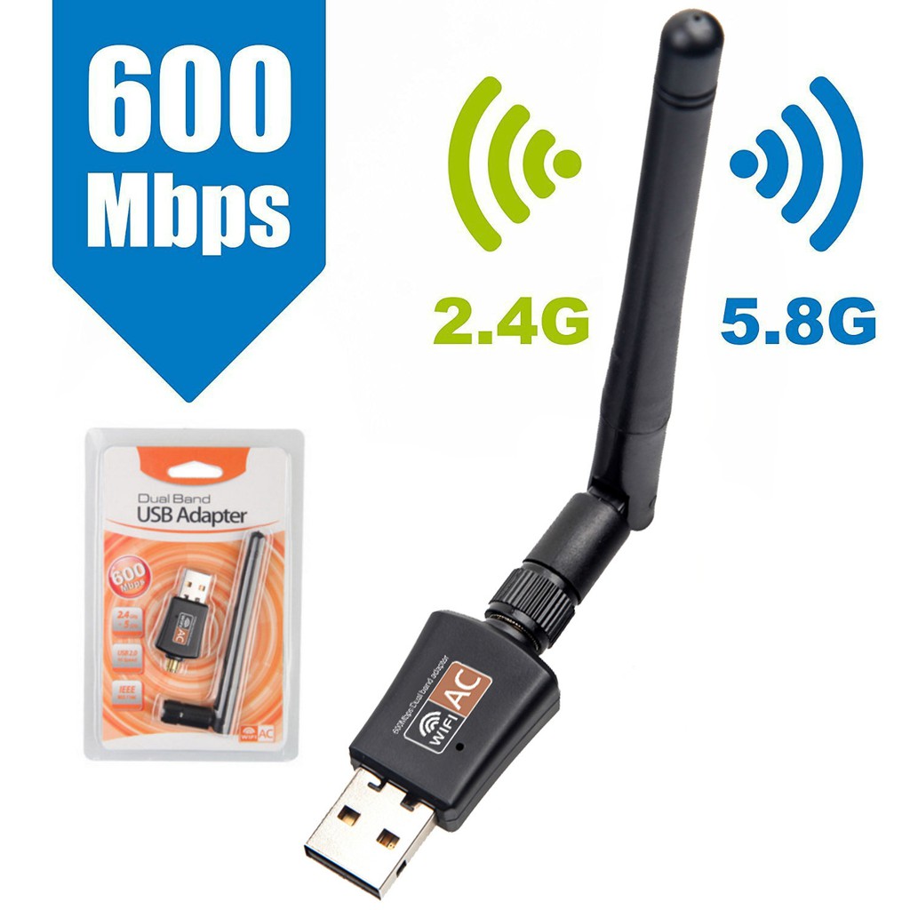 Usb thu phát Wifi 600 Mbps 2.4g / 5g / 5.8g Có Ăng Ten Loại Xịn