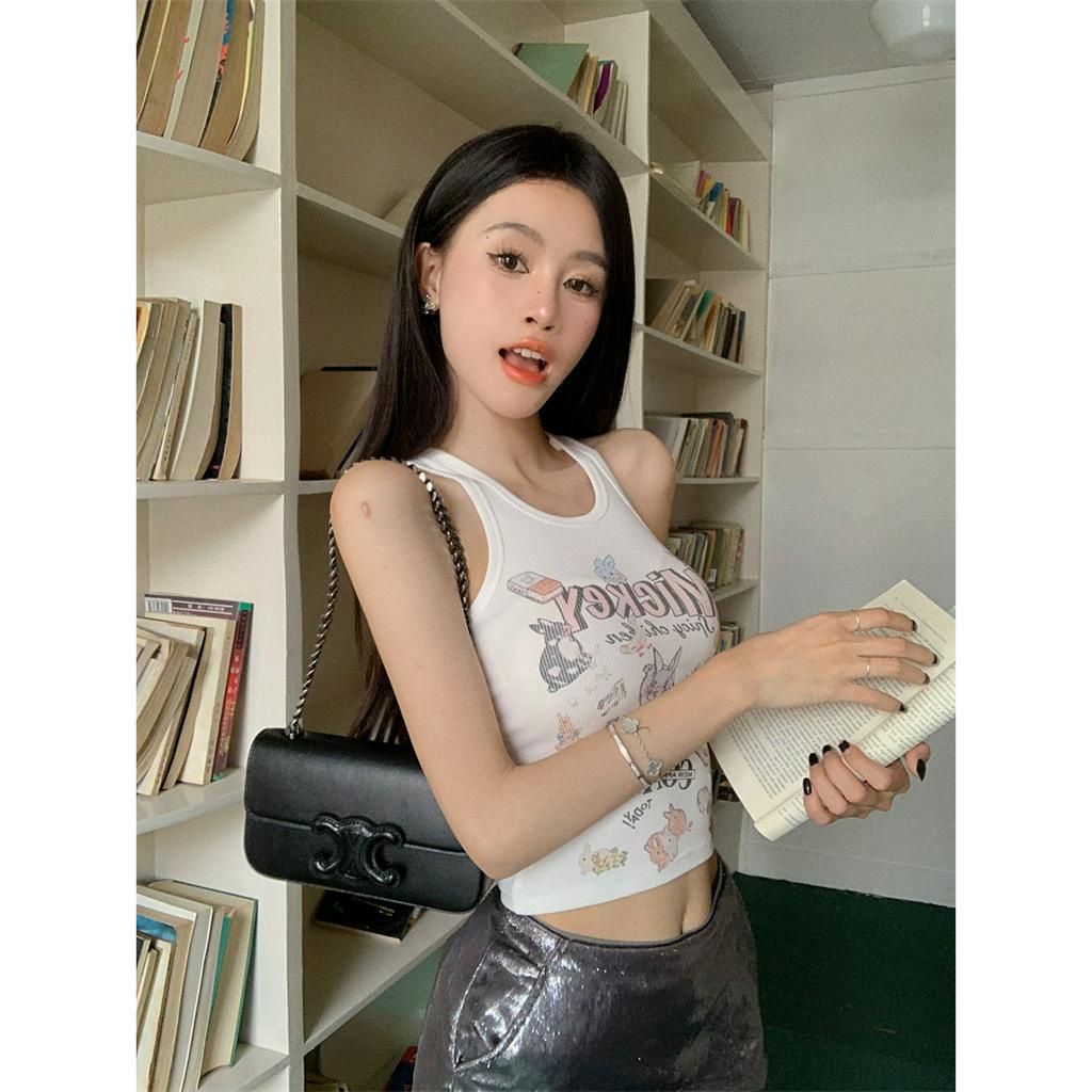 qkoole   Áo Lửng Hở Rốn Có Dây Đeo In Chữ Ngọt Ngào Và Ngọt Ngào