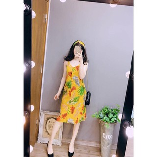 VÁY ĐẦM 2 DÂY HỌA TIẾT HOA KÈM KHĂN TURBAN CAO CẤP 2020 VM01