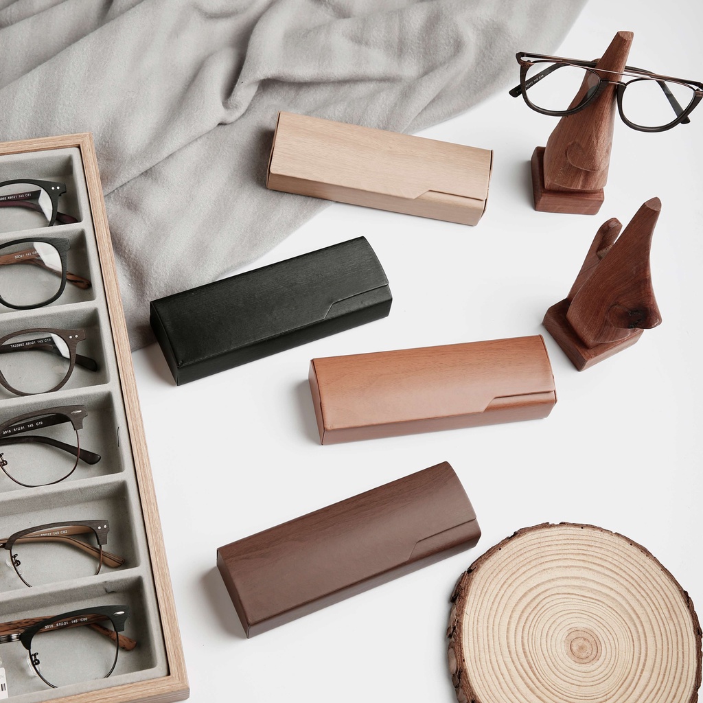 Hộp Kính Cận Da Miniwood Chữ nhật Gấp Gọn Tiện Lợi Chất Lượng Bền Đẹp