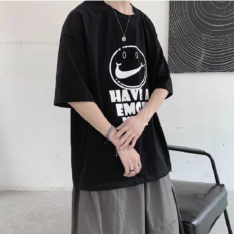 Áo Thun Tay Ngắn Cổ Tròn Dáng Rộng In Chữ Thời Trang Mùa Hè Phong Cách Hàn Quốc Cho Nam Giới Size M-8XL