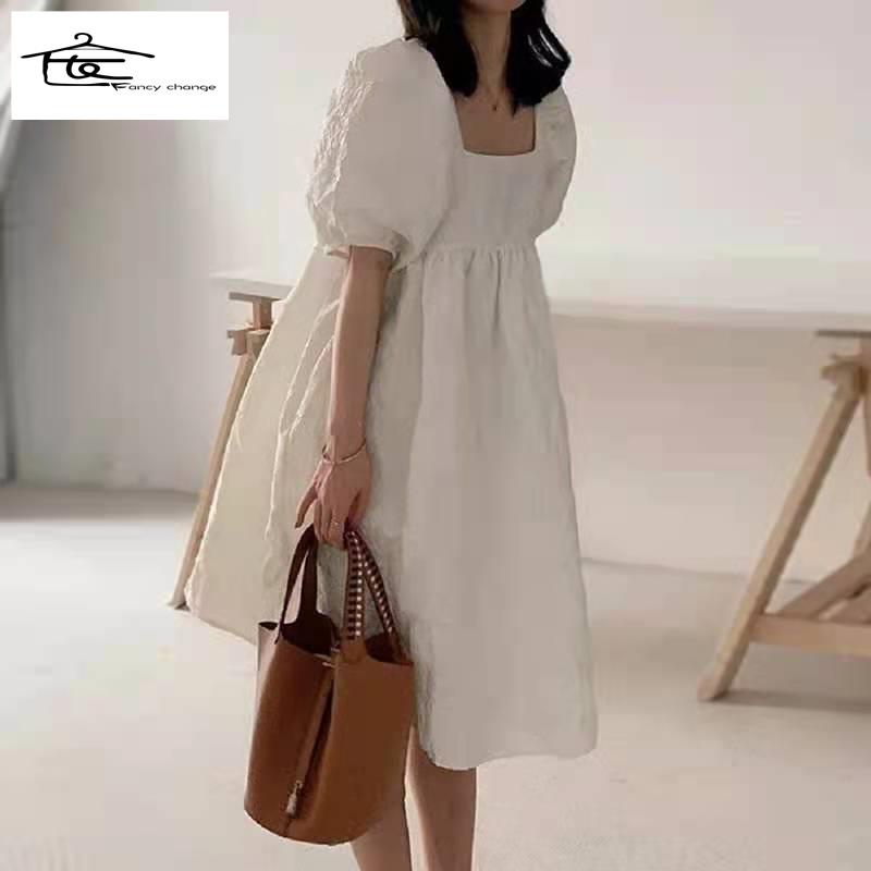Đầm Tay Phồng Ngắn Dáng Rộng Thời Trang Mùa Hè Hàng Mới Dành Cho Nữ 2021