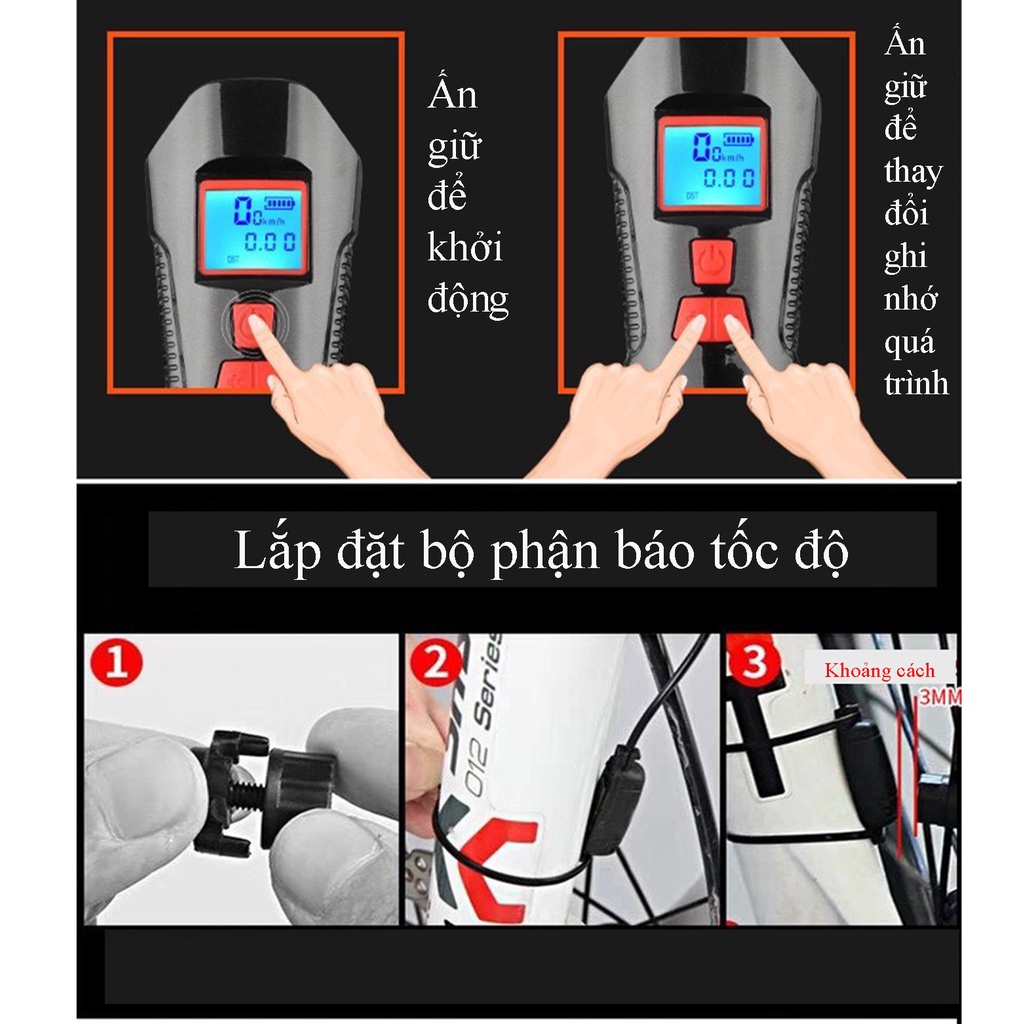 Đèn xe đạp đa năng còi điện báo tốc độ