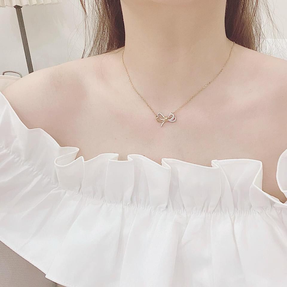 Set nơ rose gold tiểu thư Swarovski