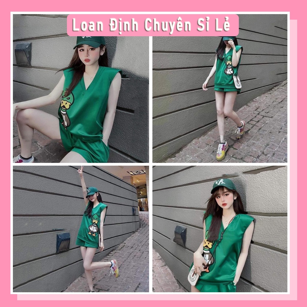Bộ tanktop vịt xanh cổ tim siêu hot đồ bộ nữ cotton xuân hè TT630