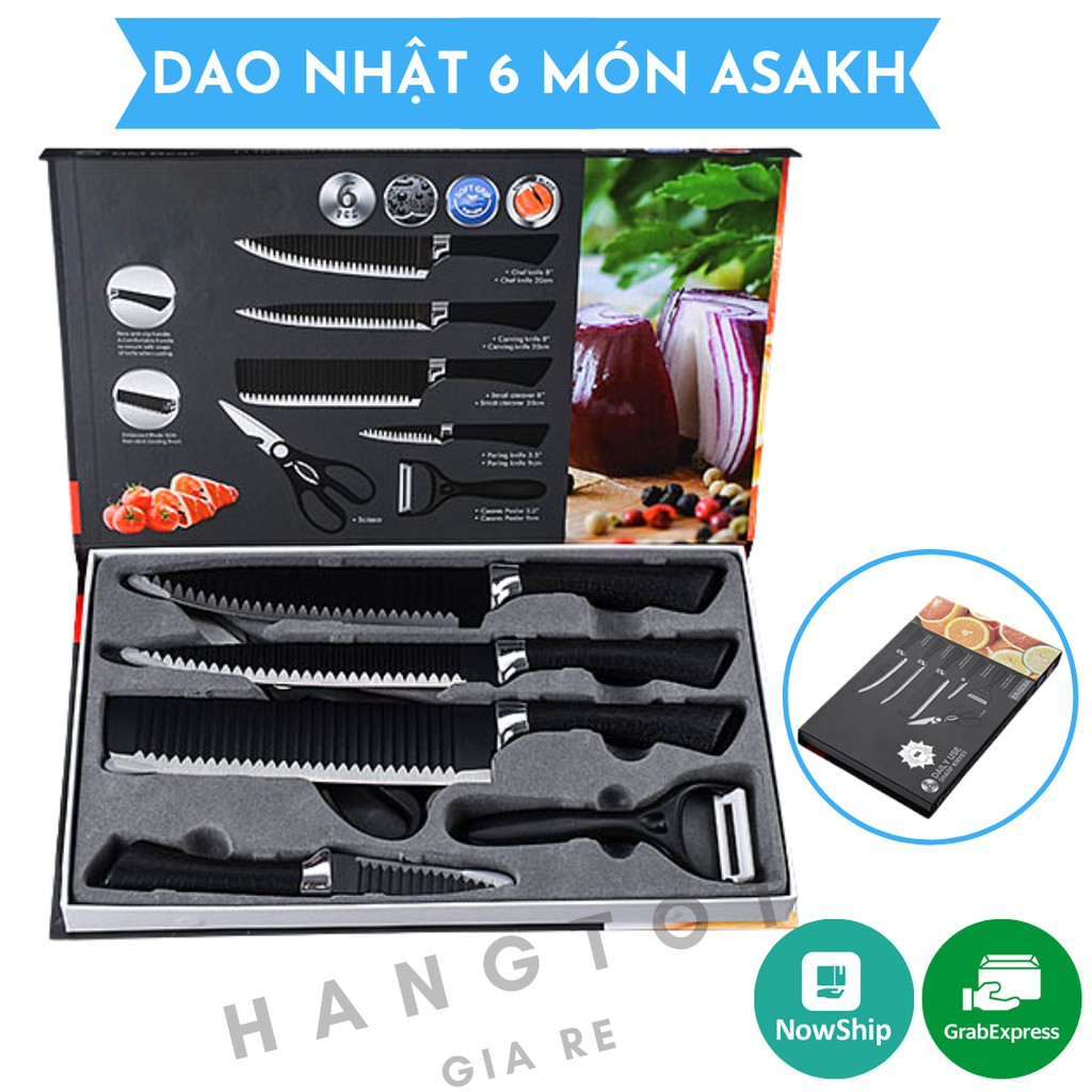 Bộ Dao Nhật Làm Bếp 6 Món ASAKH Lưỡi Sóng,Chất Liệu Hợp Kim Cao Cấp Không Gỉ - LỖI 1 ĐỔI 1