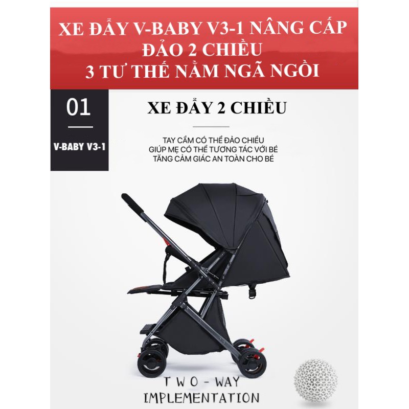 Xe đẩy 2 chiều gấp gọn du lịch V-Baby V3-1 Hàng cao cấp sản xuất theo công nghệ Nhật Bản