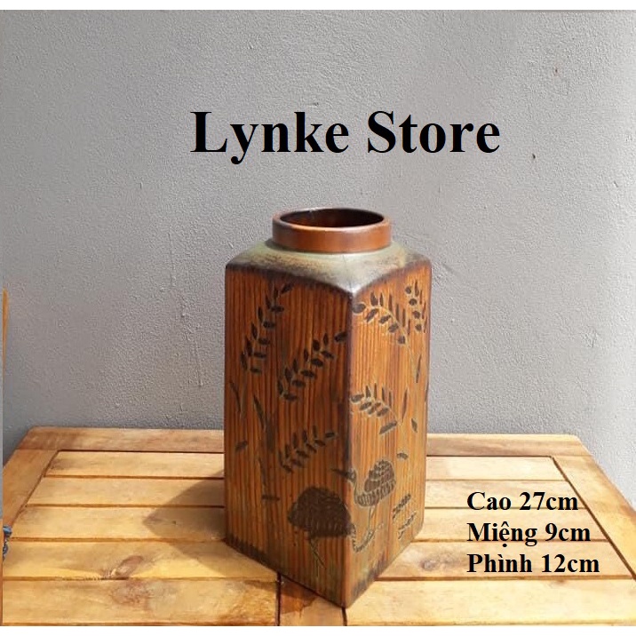 Bình Hoa Lọ Hoa Dáng Lọ Vuông Men Mộc Gốm Sứ Bát Tràng - Lynke Store