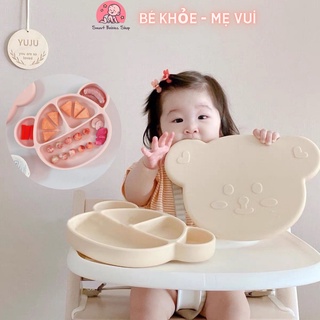 KHAY SILICON CAO CẤP PHONG CÁCH HÀN QUỐC CÓ ĐẾ HÍT CHÂN KHÔNG CHỐNG ĐỔ HÌNH GẤU BROWN CHO BÉ ĂN DẶM, BABYSI