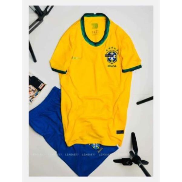 Bộ quần áo thể thao,áo bóng đá,đá banh đội tuyển Brazil vàng sân nhà 2021 - 2022 vải gai Thái,mềm,mịn,thấm hút mồ hôi.
