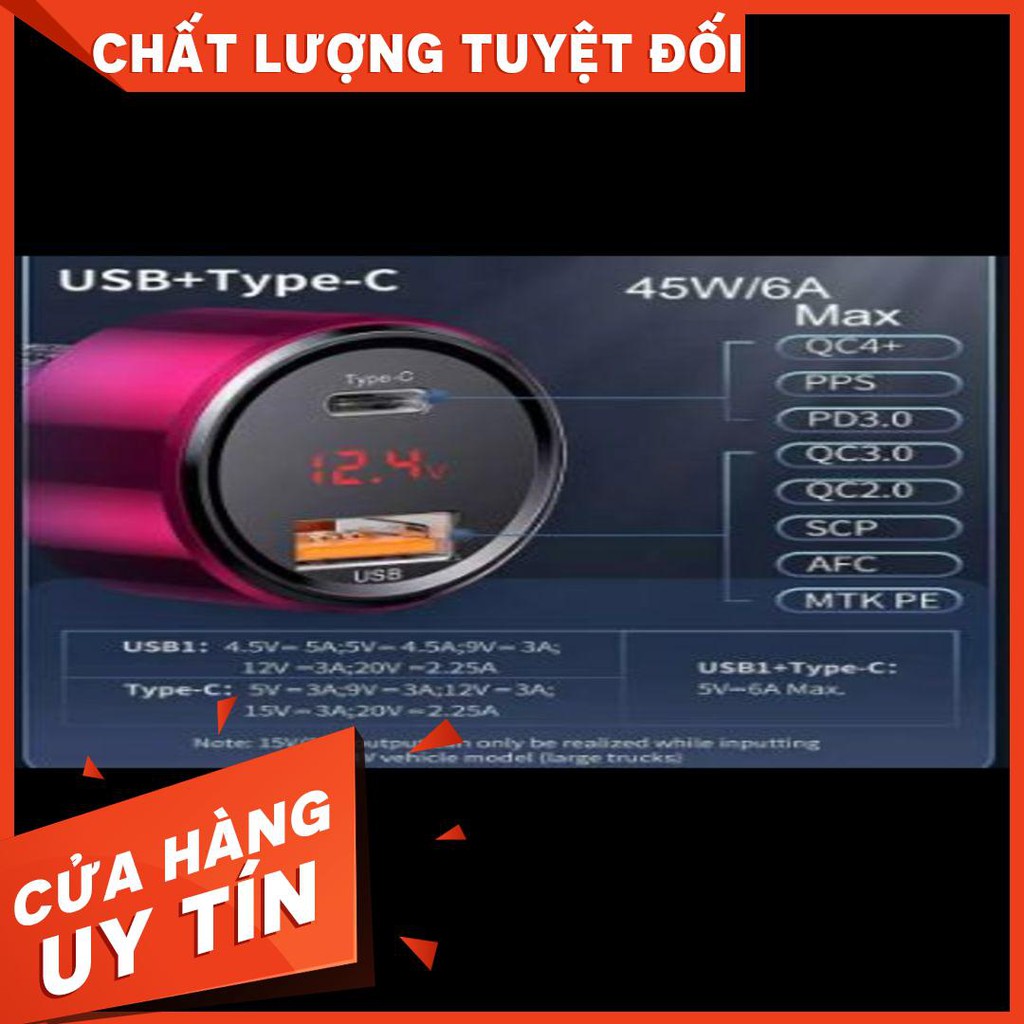 CỦ sạc Baseus 45 W Sạc Nhanh Cổng USB + TypeC PD Cổng Trên Xe Ô Tô SCP AFC Củ Sạc Nhanh