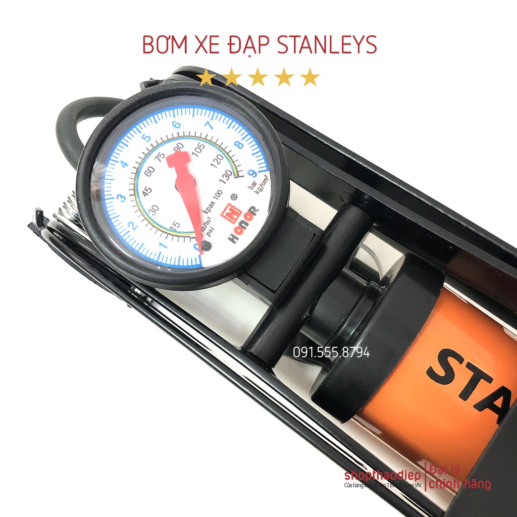 Bơm Đạp Chân Đa Năng STANLEYS 1 Piston 1 Bình Trợ Lực Bơm Xe Đạp Xe Máy Ô tô