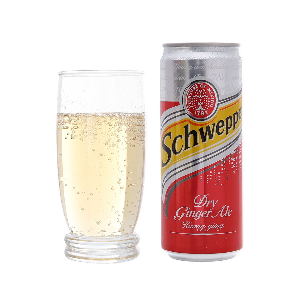 Thùng 24 lon Schweppes Dry Ginger Ale hương gừng 330ml - Đồ uống Soda pha chế chuyên nghiệp