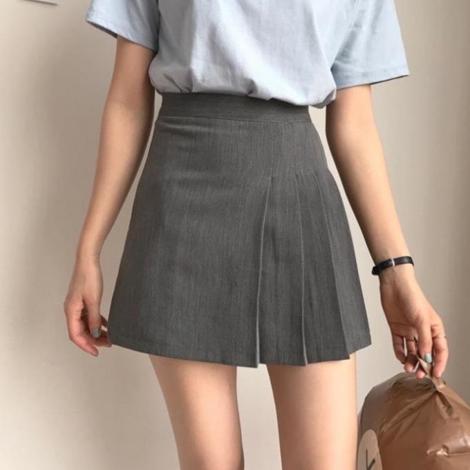 Yena Chân Váy Chữ A Xếp Ly Màu Xám Phong Cách Ulzzang Hàn Quốc Cho Nữ