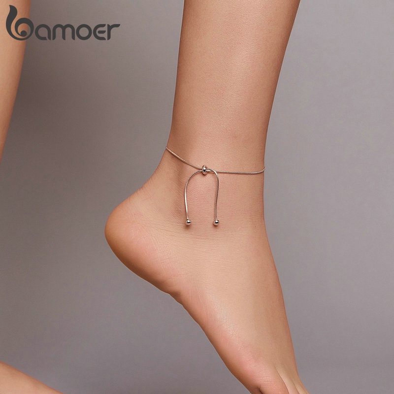 Lắc chân Bamoer SCT016 làm bằng bạc 925 mạ Platinum có thể điều chỉnh kích cỡ | BigBuy360 - bigbuy360.vn