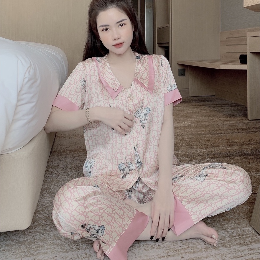 Đồ bộ nữ pijama mặc nhà lụa ngủ tay ngắn quần dài dễ thương JUSOKA