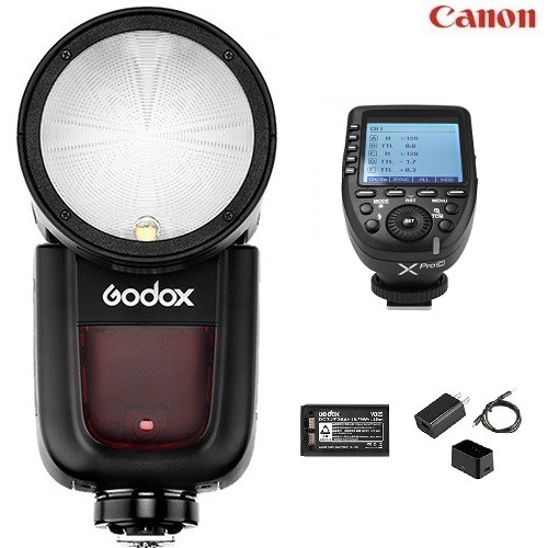 Đèn Flash Godox V1 cho Canon ( gồm Pin và sạc) kèm Trigger Godox Xpro -C