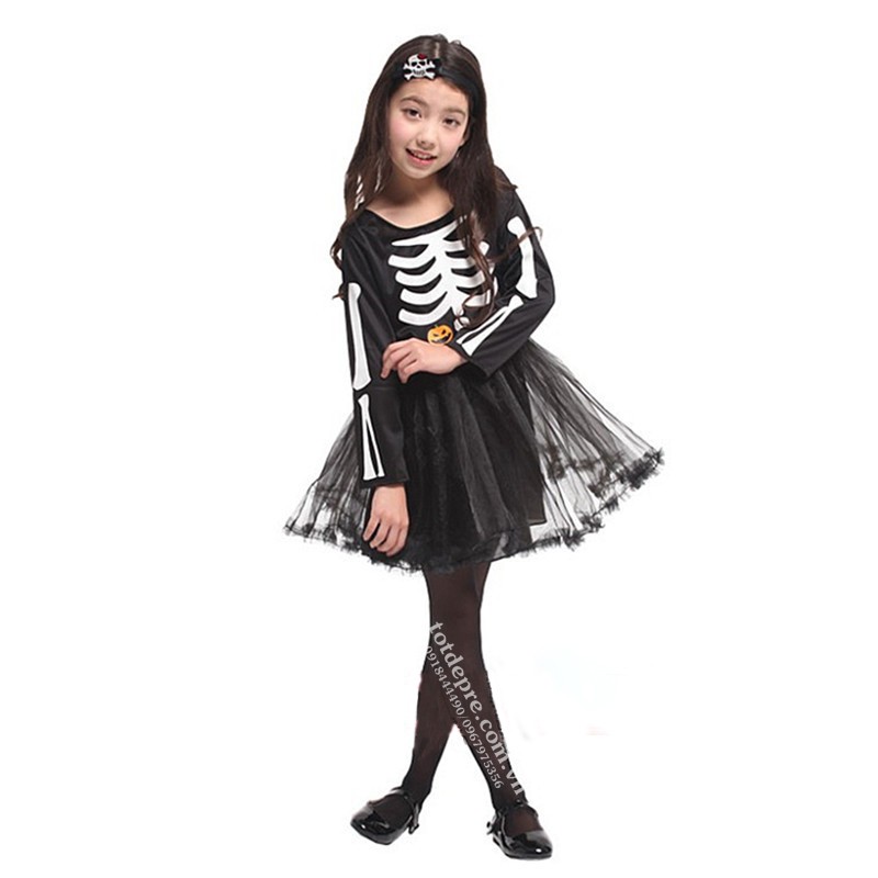 Hóa Trang Halloween-Váy In Hình Xương Người