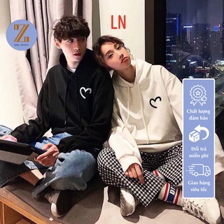 Cặp 2 cái hoodie ZONE UNISEX combo 2 áo đôi hoodie họa tiết trái tim khuyết màu đen,trắng