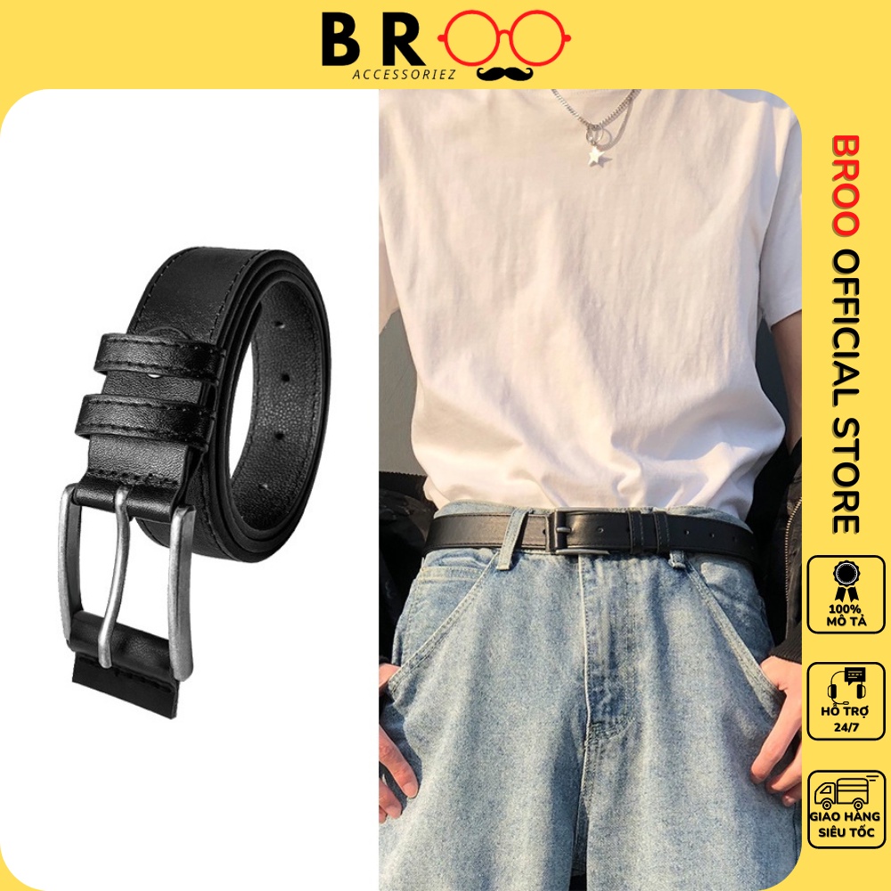 Thắt lưng unisex BROO phong cách ulzzang Hàn Quốc, dây nịt lưng khóa kim bản 3cm có lỗ bấm da PU