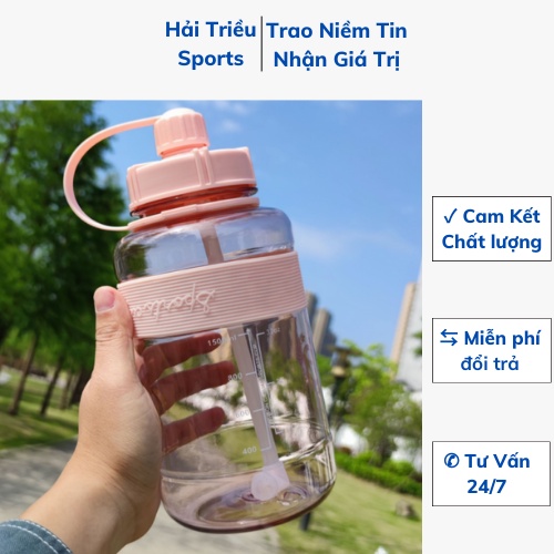 Bình nước 1L 1.5L/2L màu trơn đựng nước đi tập thể dục Hải Triều Sports