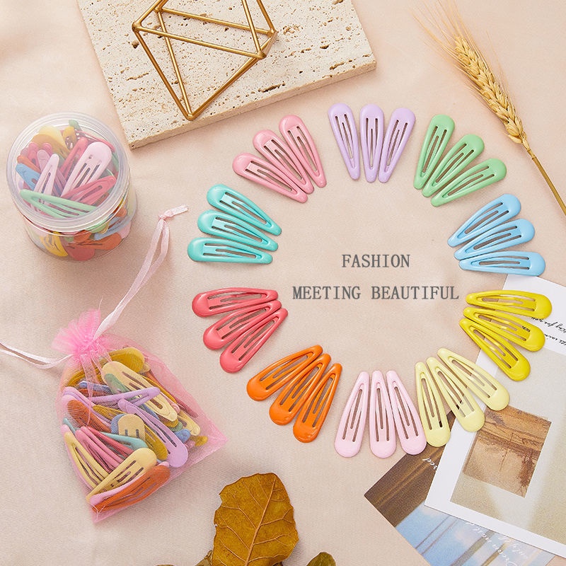 Túi 30 Kẹp Tóc Mái Hàn Quốc Xinh Xắn Nhiều Màu Vintage Bằng Đựng Kim Loại Bền Đẹp Trong Túi Lưới Cute