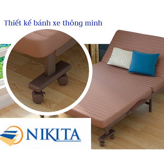 Giường Gấp Gọn Kiểu Hàn Quốc Nikita HQ120, kích thước 120x190cm, đệm liền 6cm - Giường xếp có đệm giá rẻ (có bánh xe)