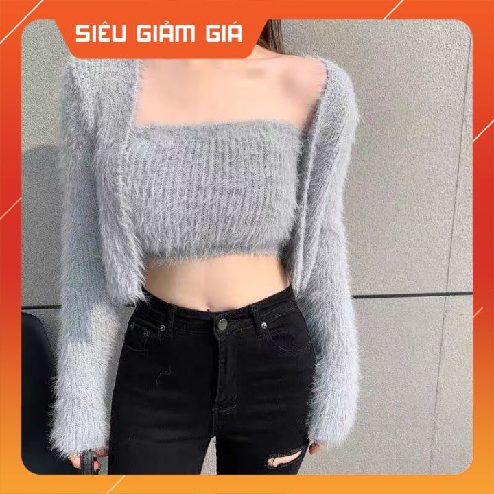 Set áo khoác cardigan hai chi tiết chất liệu len lông thỏ cao cáp siêu mềm mịn. thời trang nữ Toomcloting