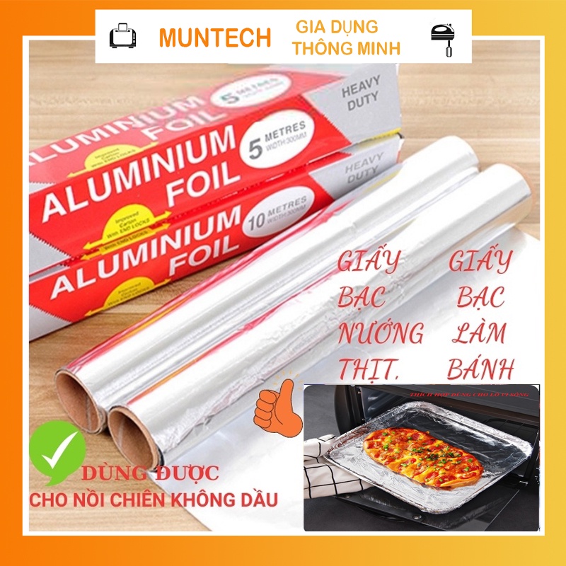 Giấy bạc nướng thực phẩm bọc nhôm 5m cho nồi chiên không dầu bánh nướng thức ăn MUNTECH GBN01