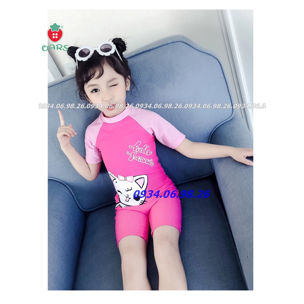 Áo tắm bikini đồ bơi liền thân tay ngắn in hình hello kitty từ 2 3 4 5 6 tuổi- Đồ bơi trẻ em cho bé gái