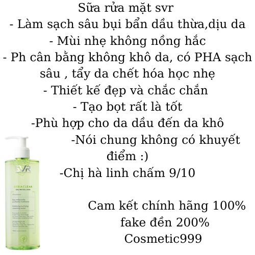 Sữa rửa mặt svr 400ml, sữa rửa mặt cho da dầu mụn chính hãng - Cosmetic999