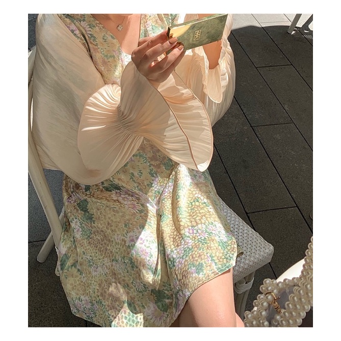 Áo Khoác Cardigan Kiểu Khăn Lụa Óng Tay Bồng Cao Cấp