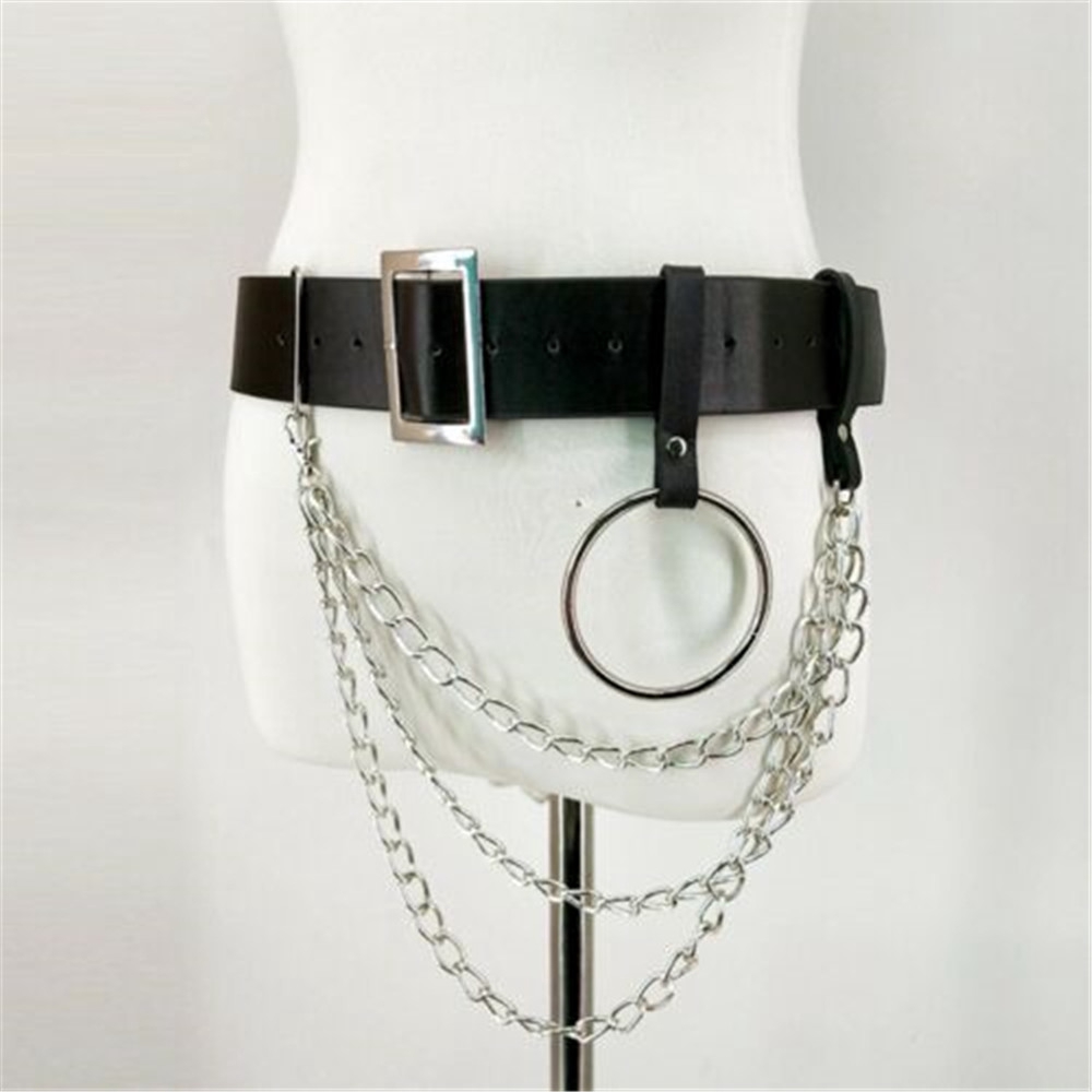 ROSE Fashion Pu Leather Metal Rock Punk Hip Hop Waist Chain