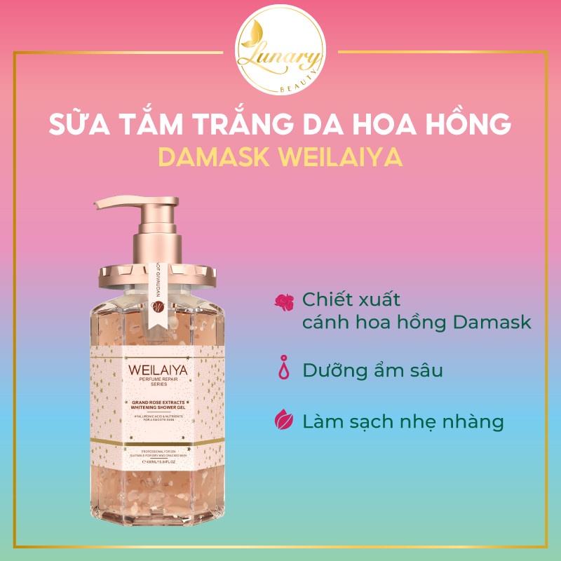 Sữa Tắm Nước Hoa Weilaiya Tuỷ Mật Cánh Hoa Hồng Damask Trắng Da, Dưỡng Ẩm, Lưu Hương Lâu - Tặng Kèm Bông Tắm