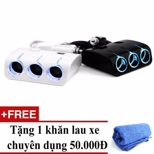 Chia tẩu 3 cổng thêm 2 USB + Tặng quà