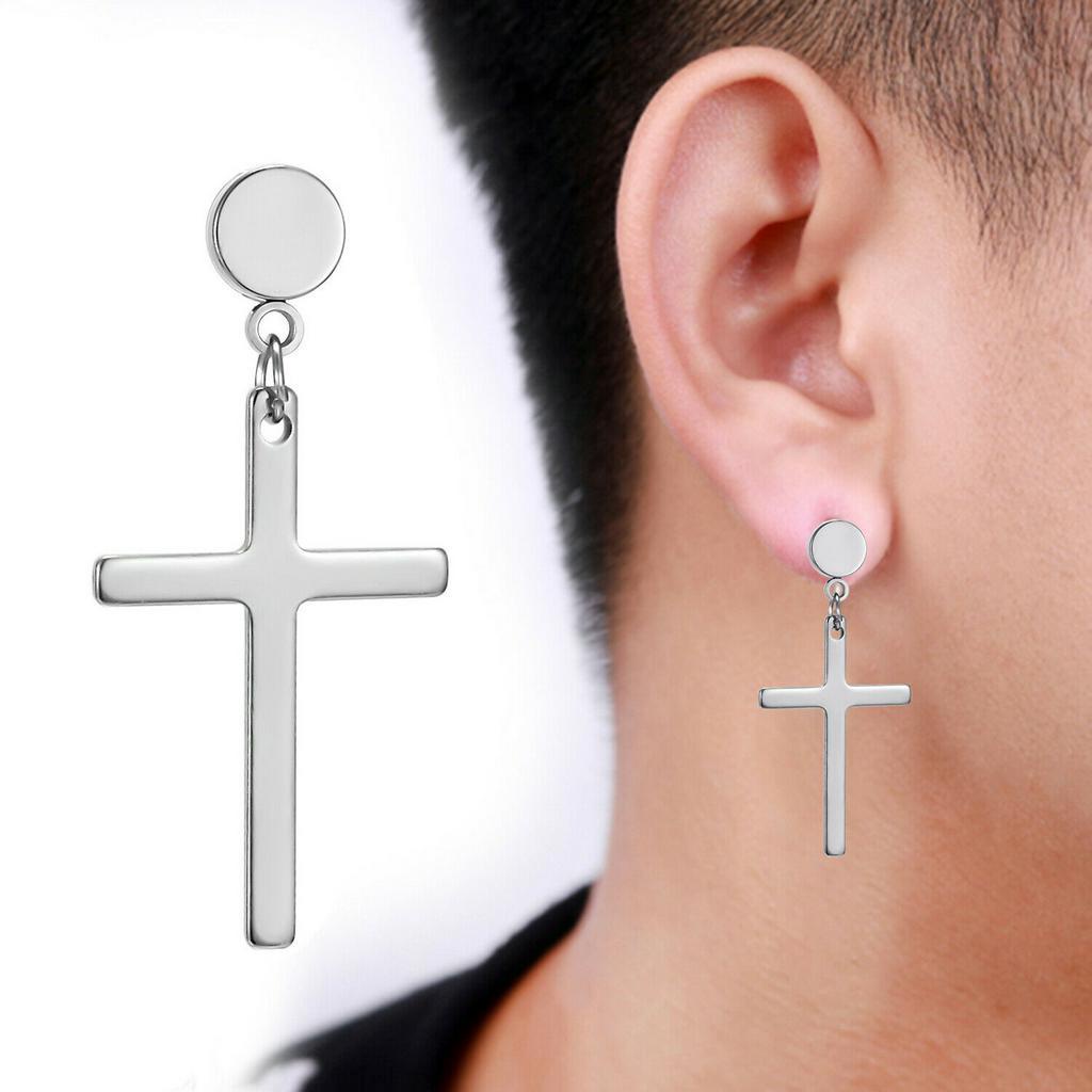 1 Khuyên Tai Dạng Vòng Hình Thánh Giá Bằng Thép Không Gỉ Phong Cách Hàn Quốc