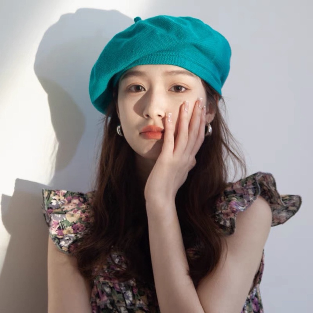 Nón Beret Dệt Kim Mỏng Màu Sắc Kẹo Ngọt Phong Cách Nhật Bản