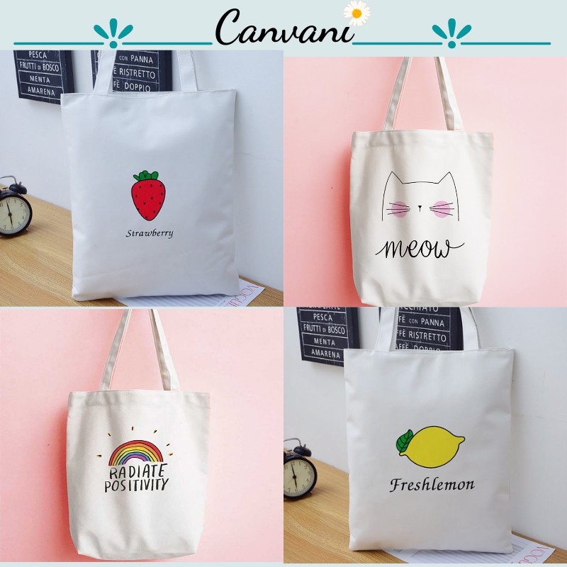 Túi Tote Vải Canvas Nữ Đẹp Có Khóa Miệng Túi Canvas Nhiều Mẫu HotTrends_Canvani001