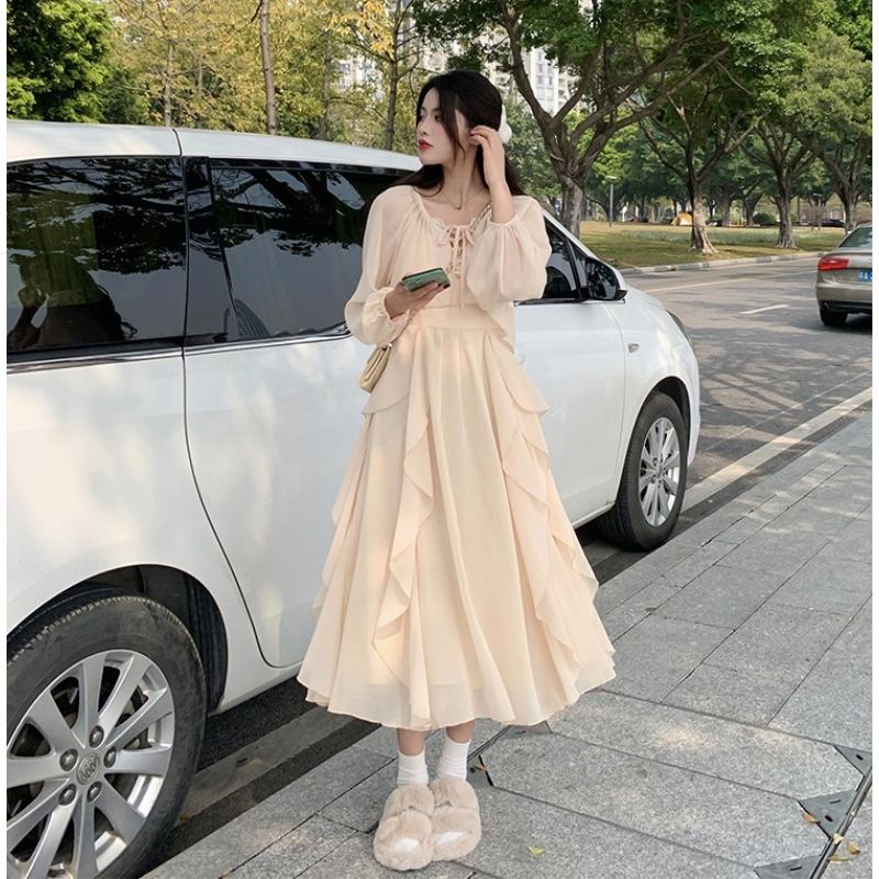 Set Áo Cardigan Phối Bèo + Chân Váy Lửng Thời Trang 2022 Cho Nữ