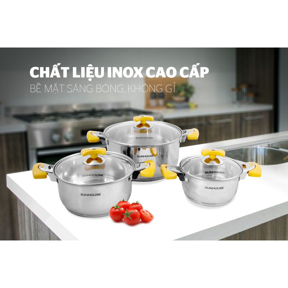 Bộ nồi inox 5 đáy SUNHOUSE SH787 + Tặng bộ thìa inox + Tặng thêm combo 5 móc cường lực