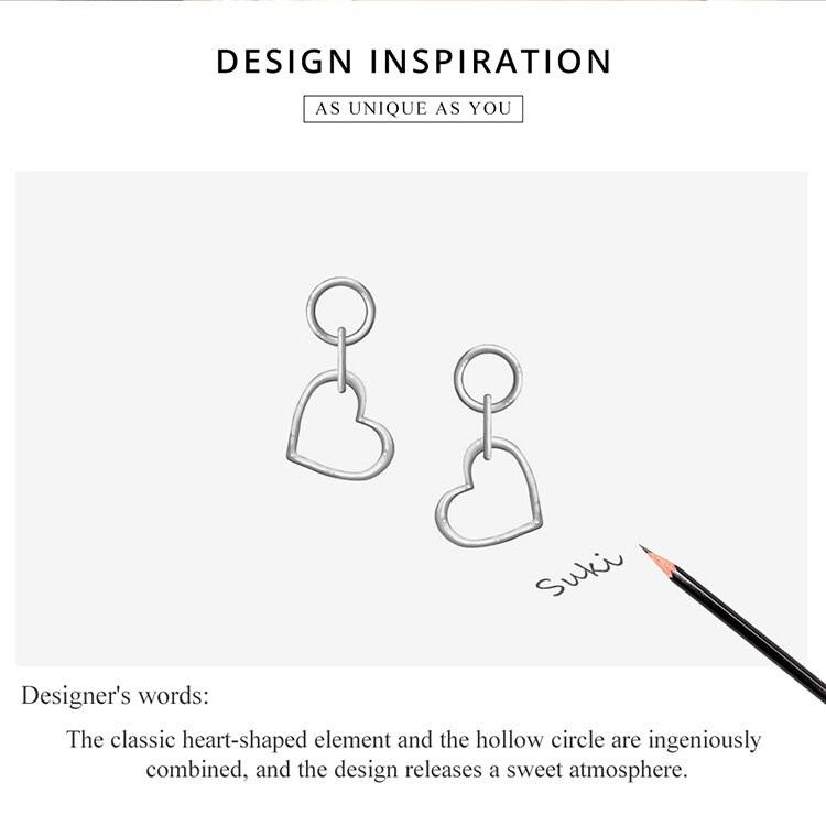 Khuyên Tai Bamoer SCE916 Dáng Dài Chất Liệu Bạc 925 Thiết Kế Hình Trái Tim Tối Giản Cho Nữ