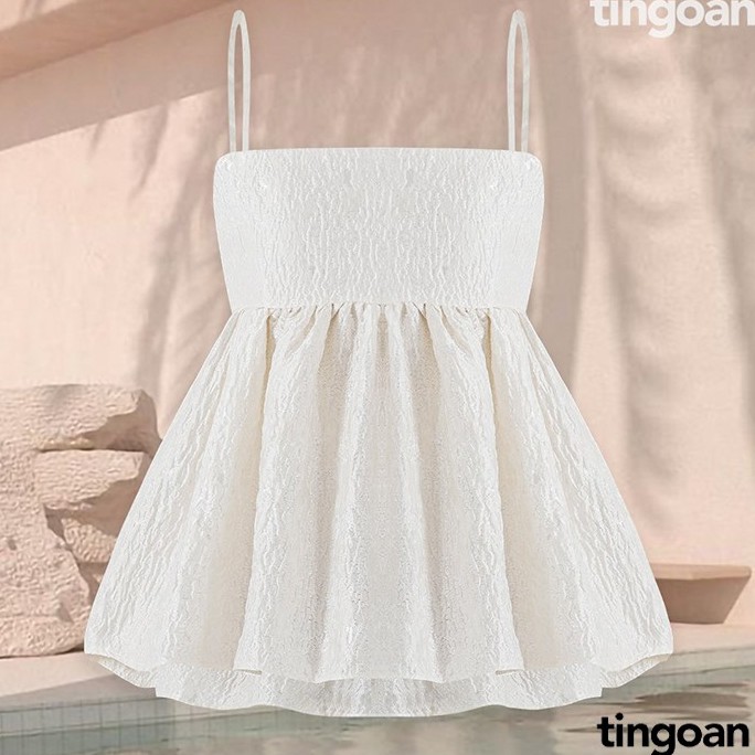 TINGOAN® - Áo hai dây gấm khoét lưng vàng nhạt tingoan VIVIEN TOP/YL