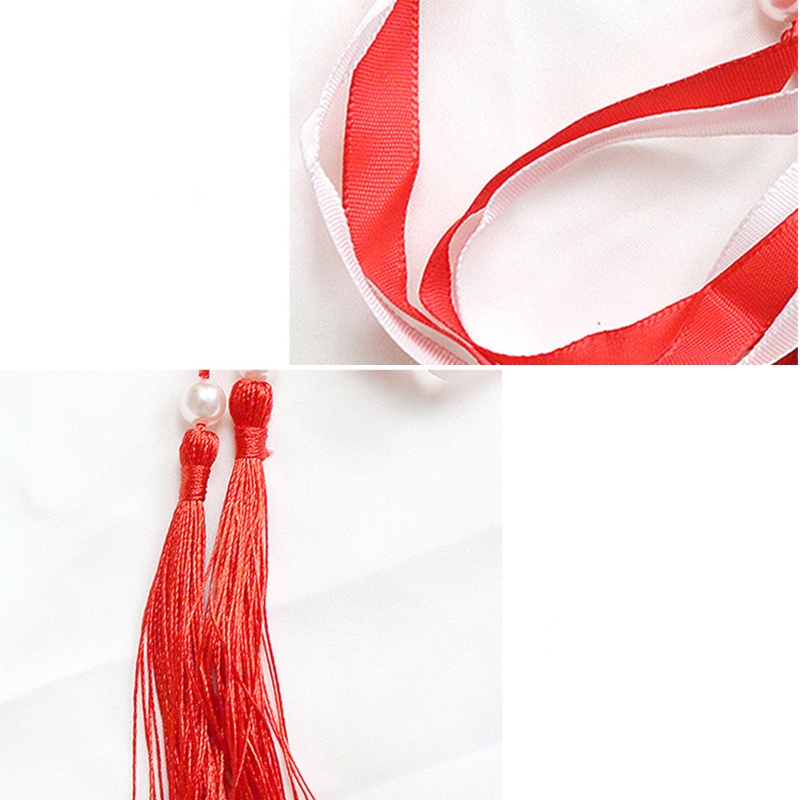 Dây Cột Tóc Nơ Ruy Băng Sứ Trắng Xanh AKKU