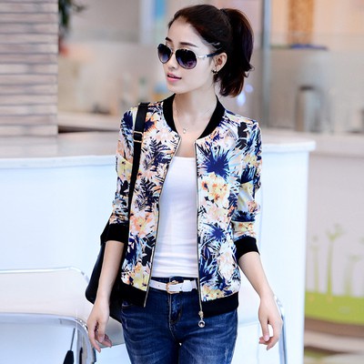 Áo Khoác Bóng Chày Nữ Tay Dài In Hoa