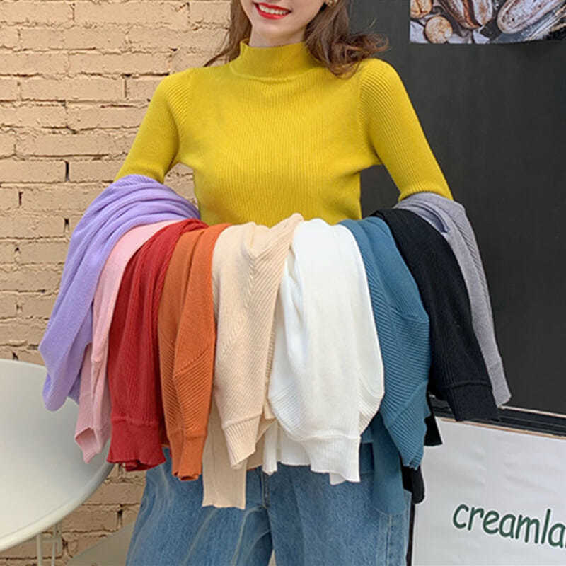 Áo Giữ Nhiệt Nữ Knitted Coat Women's Long Sleeve New Slim Solid Color Top